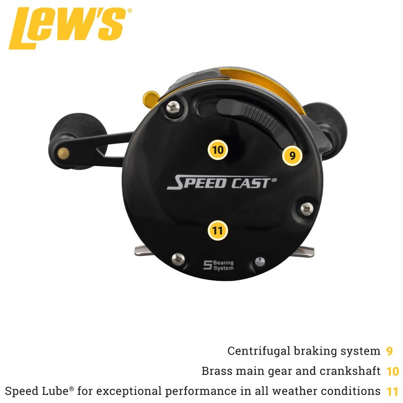Lew's Speed Cast 5.3:1 Right Hand Casting Reel, Black/Gold - Image 4
